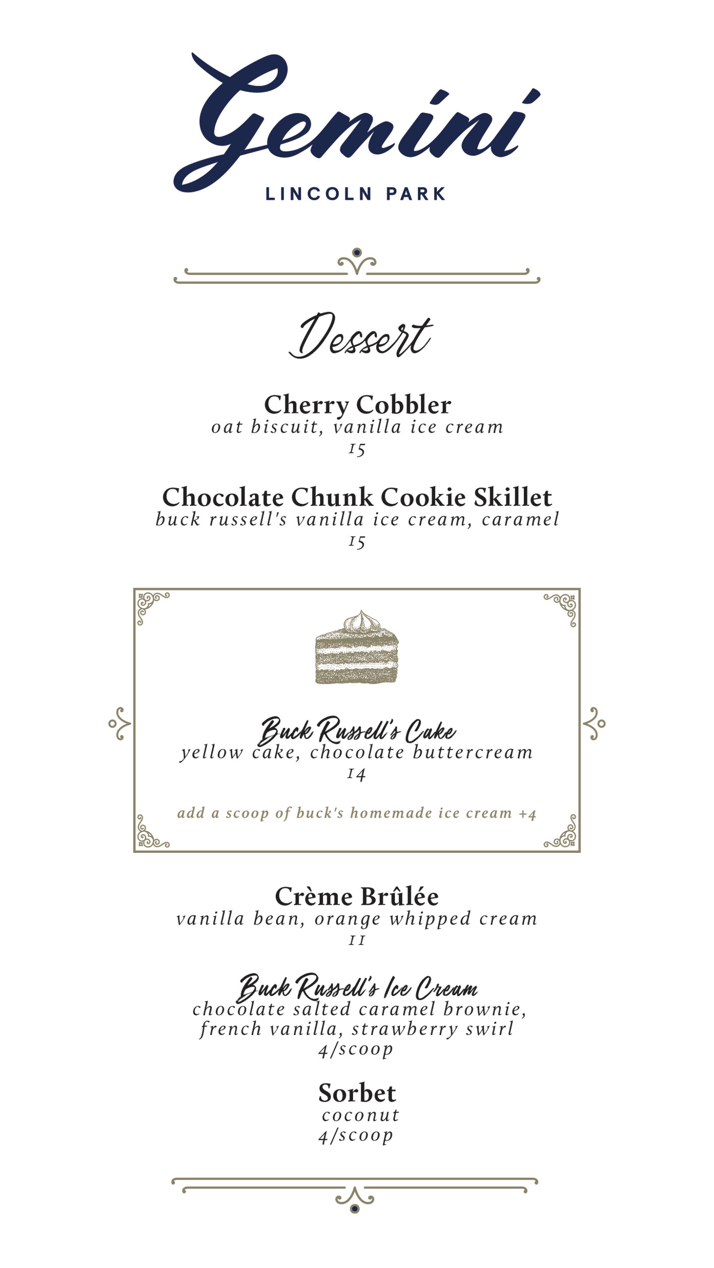 Dessert Menu