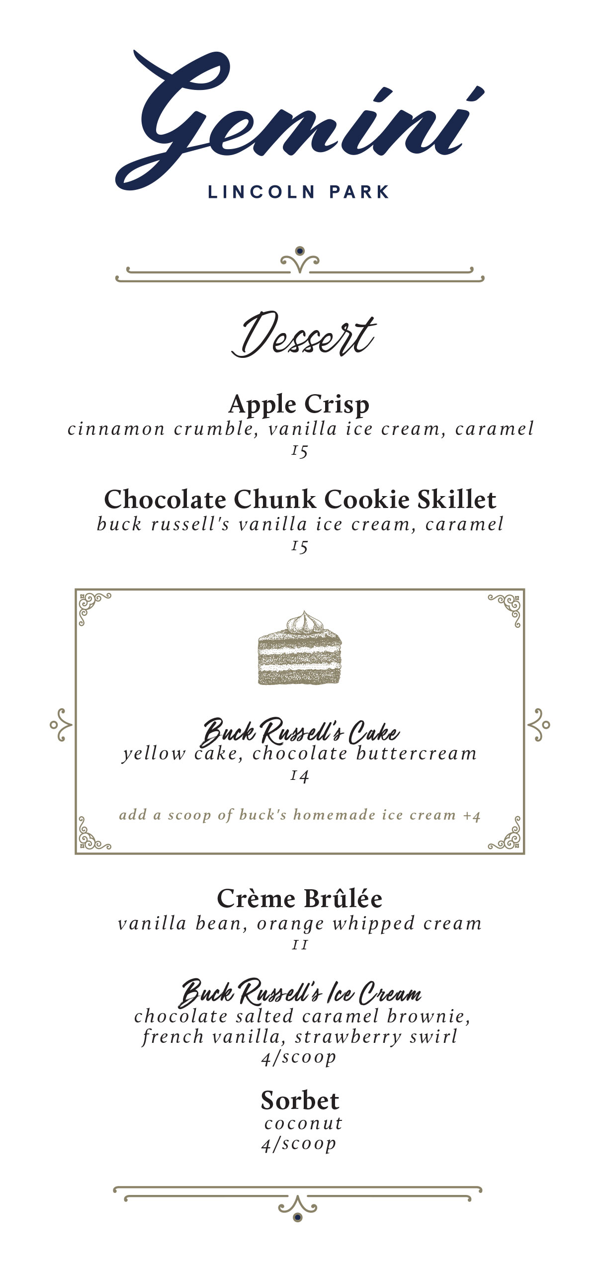 Dessert Menu
