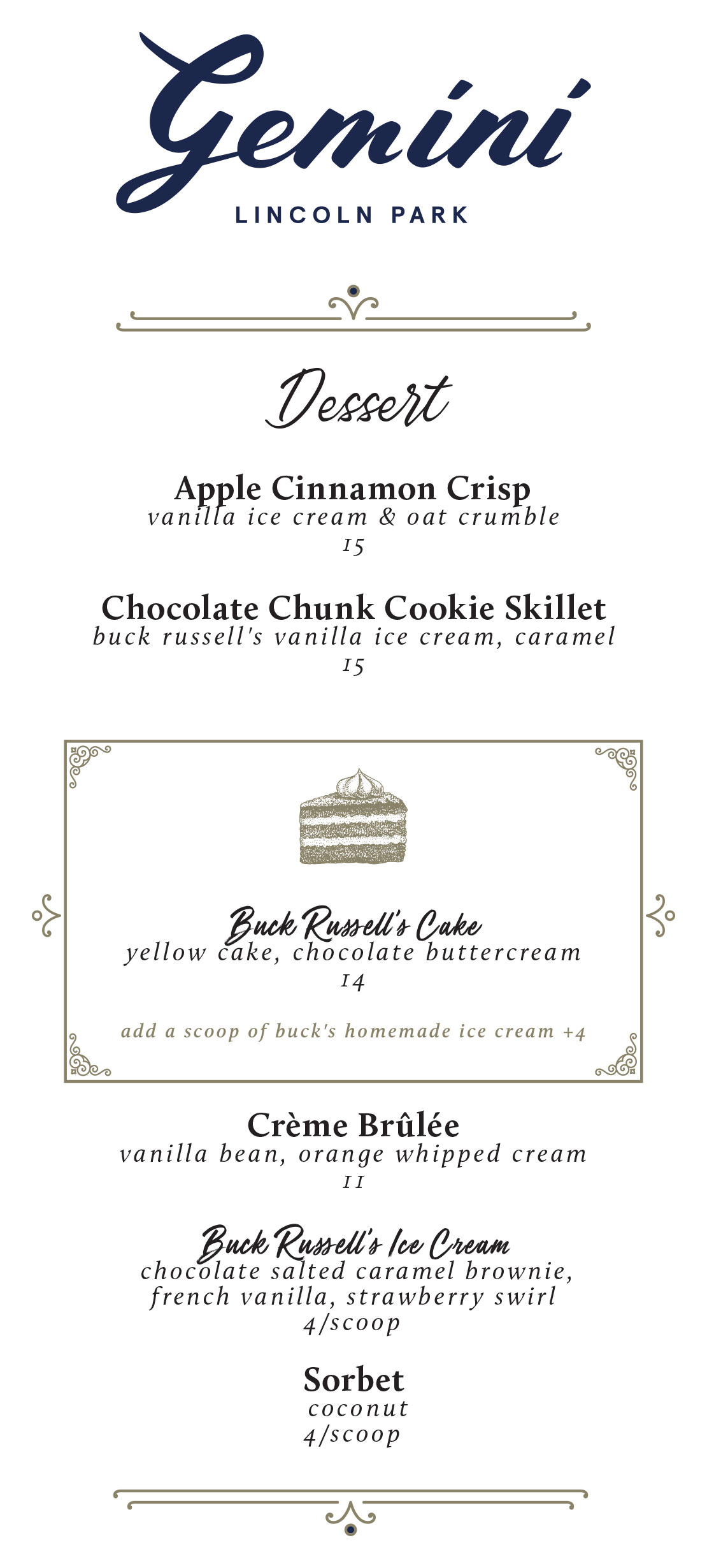 Dessert Menu