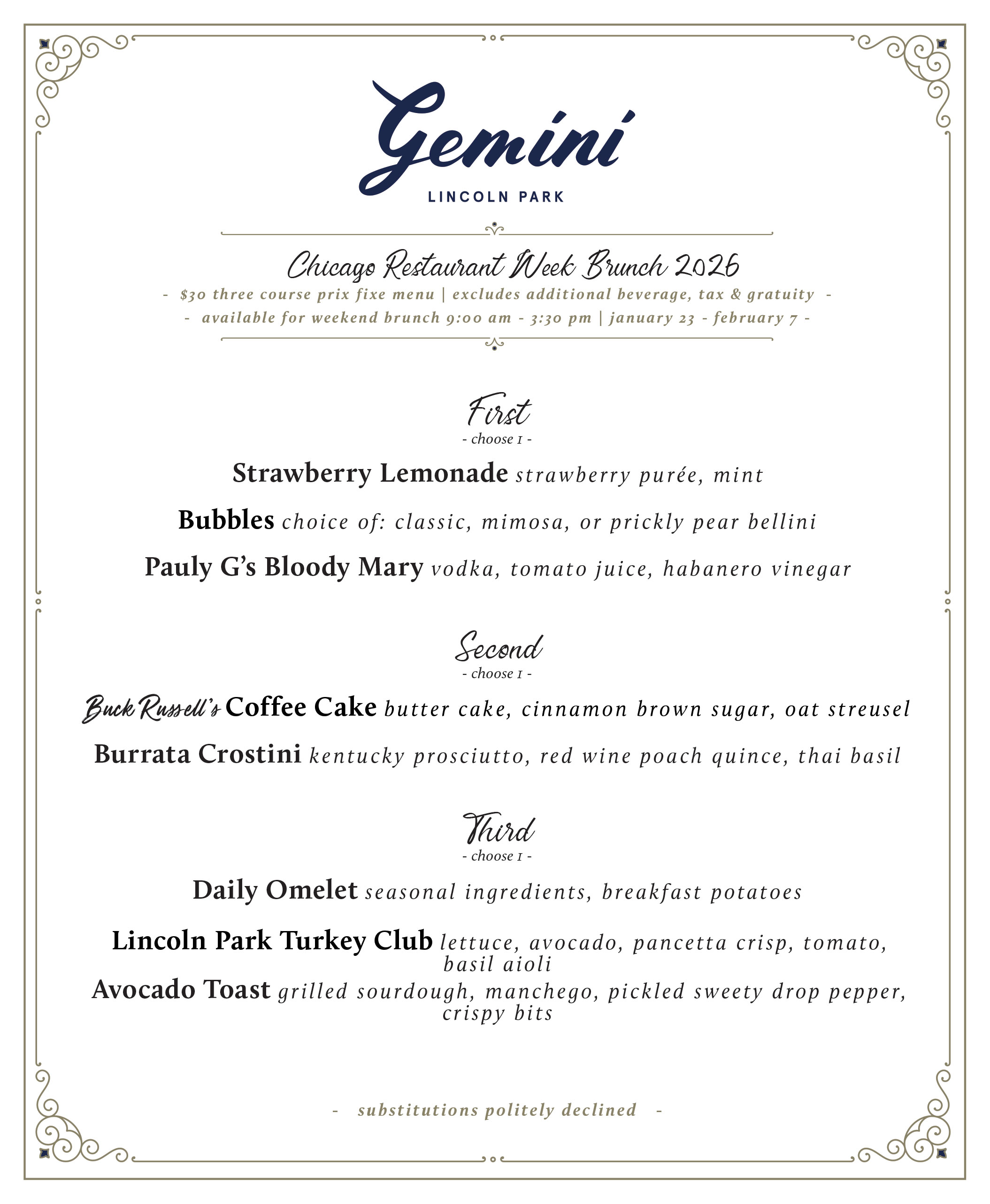 Restaurant Week Menu