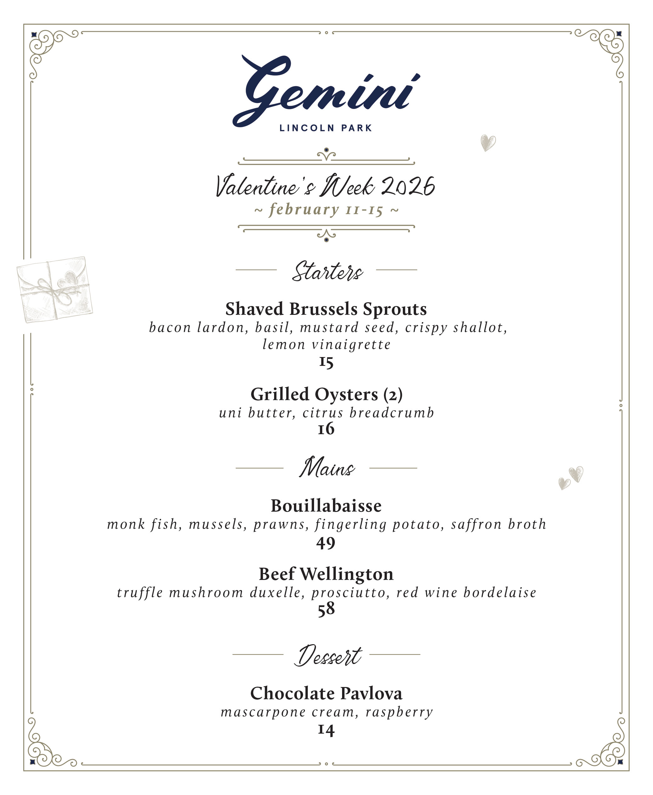 Valentines Week Menu