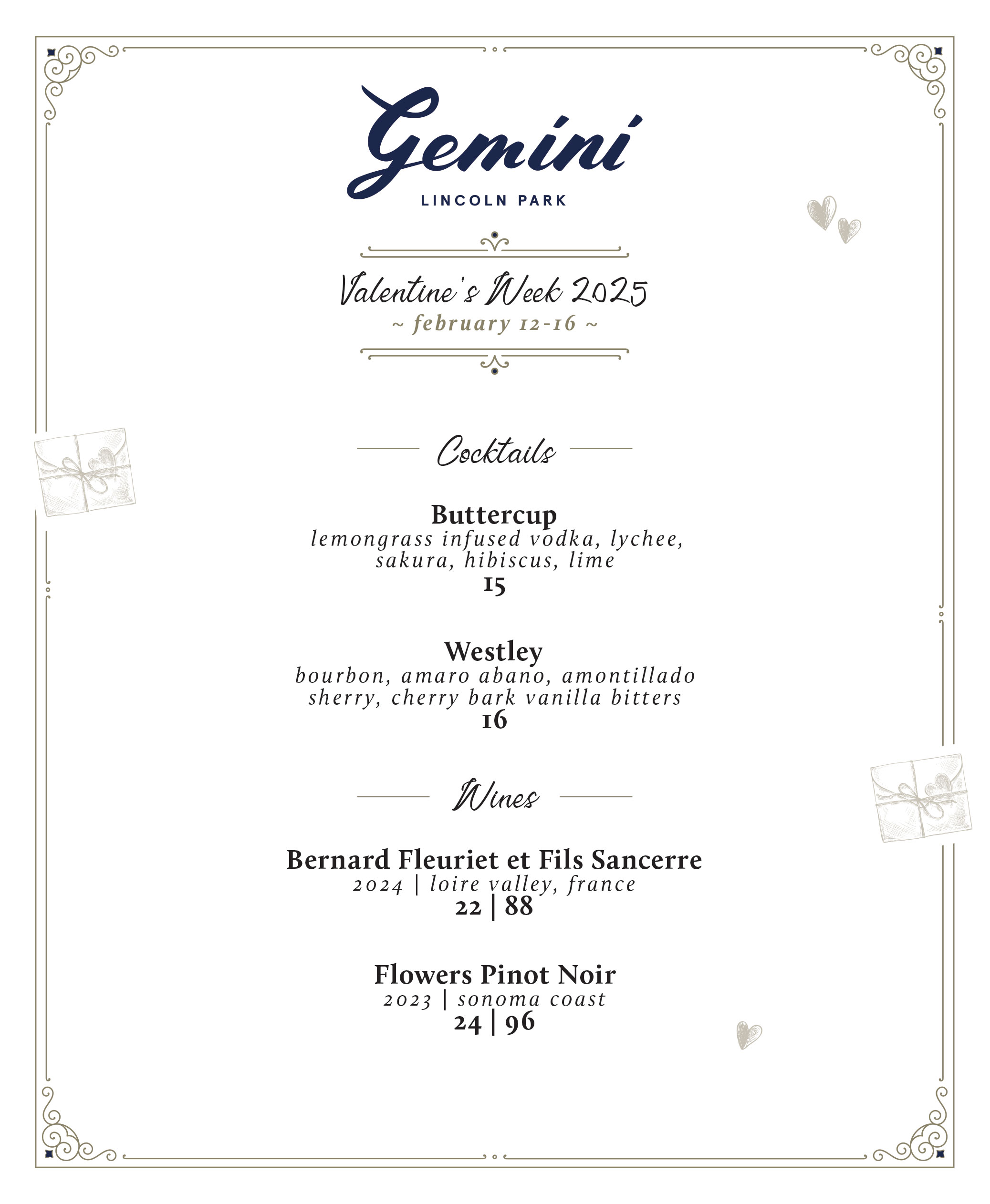 Valentines Week Menu